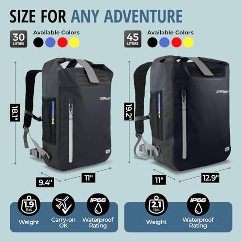 Overboard Explorer Waterproof Backpack Bundle | Roll Top Floating Dry Bag for Kayaking, Beach, Boating, Hiking, Rafting | Includes Waterproof Phone Case and Backpack Organiser