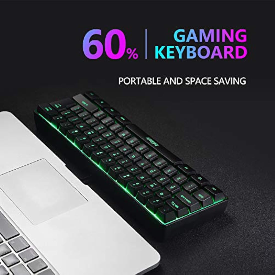 RedThunder 60% RGB Gaming Keyboard and Mouse Combo, UK Layout Ultra Compact Backlit Mini Keyboard, Lightweight 7200 DPI Cellular Optical Mouse, Portable Wired Gaming Set for PC PS5 Xbox Gamers (Black)