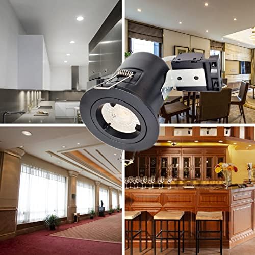 4XSweier 90 Minute IP20 Fire Rated LED Recessed Downlight,Black Ceiling Spotlight, Recessed Spotlight with GU10 Junction Box (Bulbs not Included)