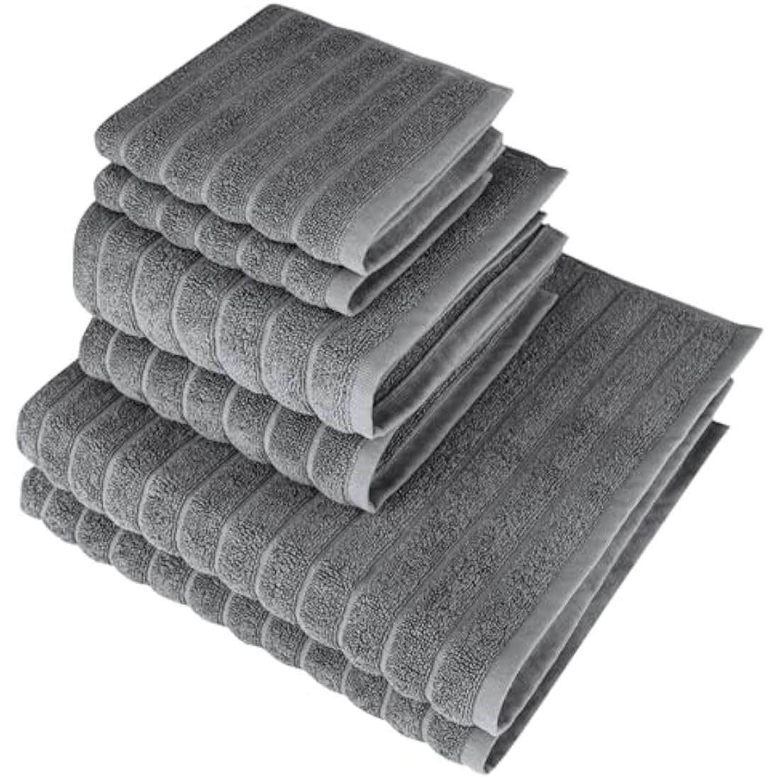 BERIBO Turkish Towel Set 100% Cotton (Cloud) 6 Pieces, 620gsm (Grey)