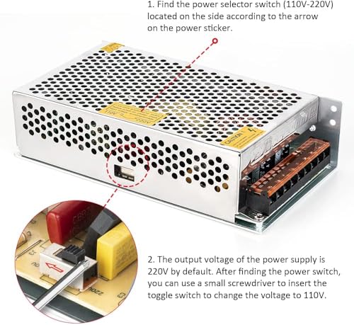 BTF-LIGHTING 24V 15A 360W Power Adapter Transformer Regulated Switch Power Supply AC110V-220V to DC24V 15A Converter LED Driver for LED Light Strip 3D