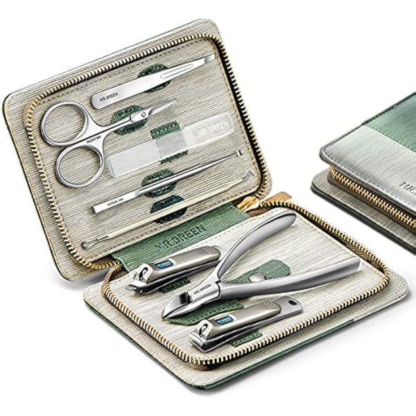 MR.GREEN Manicure Sets Pedicure Kits Stainless Steel Nail Clipper Set Personal Care Tools with PU Leather Case (Green)