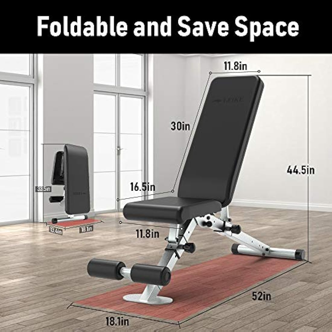 leikefitness Adjustable Weight Bench, Foldable Workout Training Bench with Automatic Locking for Upright Tilt and Flat Full Body Exercise