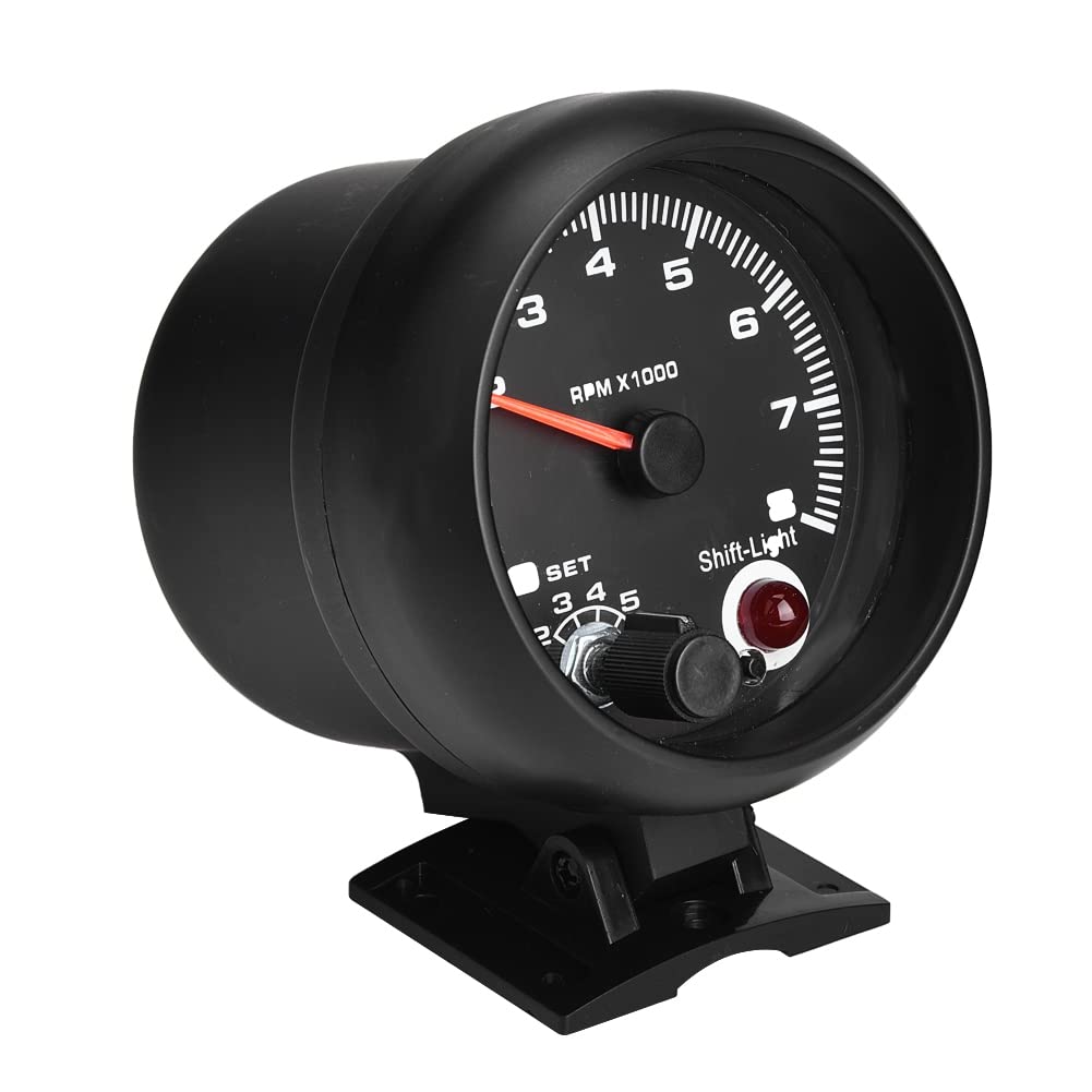TKSE Tachometer 12V, 0-8000 RPM Car Universal Tachometer Rev Counter Tacho Gauge Meter LED Shift Light