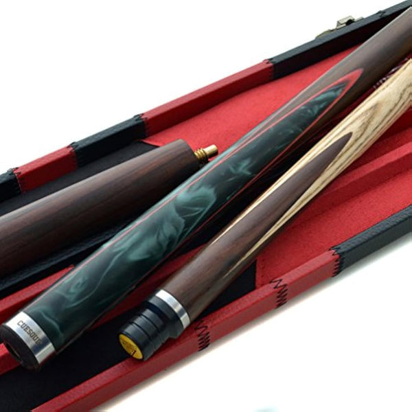 CUESOUL 57" Hand-Spliced 3/4 Jointed Snooker Cue with 2 Extensions Packed in Leatherette Cue Case