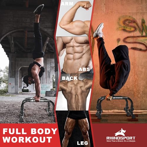 RHINOSPORT Parallettes Bars Dip Calisthenics Push Up Bars 10.2 in High 300Kg/661lbs Weight Capacity Strength Training Home Gym Workouts Calisthenics