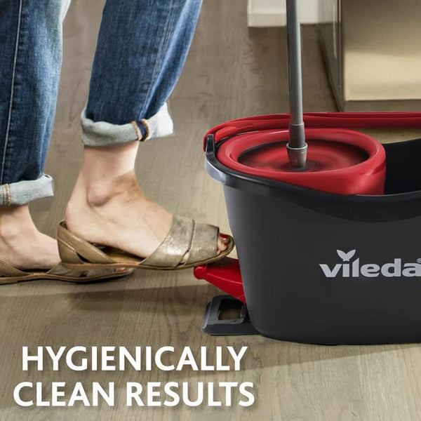 Vileda Turbo Microfibre Mop and Bucket Set with Extra 2-in-1 Head Replacement, Spin Mop for Cleaning Floors, Set of 1x Mop, 1x Bucket and 1x Refill