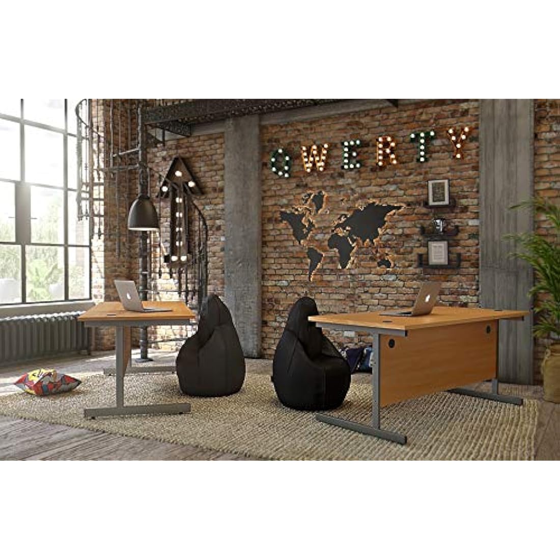 Office Hippo Heavy Duty Rectangular Cantilever Office Desk, Home Office Desk, Office Table + Integrated Cable Ports, PC Desk For Office or Home, 5 Yr Wty - Silver Frame/Beech Top, 120cm x 80cm