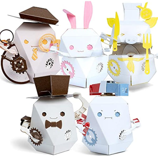 ROBOTRY Moving Paper Robots Set | Beginner Level STEM Kit | Paper Crafts | Learn Very Basic 5 Robot Mechanisms | Ideal for Schools & Gifts | Science & Engineering Learning