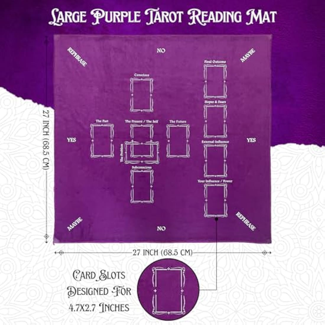 Nevkha Tarot Divination, Table Card Reading Cloth - Purple Velvet with Celtic Cross Pattern & Pendulum Mat - Large 27 x 27 Inches