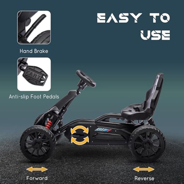 HOMCOM Children Pedal Go Kart, Kids Ride On Racer with Adjustable Seat, Swing Axle, Shock Absorption EVA Tyres, Handbrake, for Ages 3-8 Years, Black