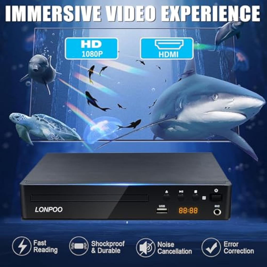 Compact DVD Player for TV - Multi-Region DVD CD Disc Player with HDMI Port, USB-IN & MIC-Out, Remote &HDMI & AV Cable Included (LP-099UK)