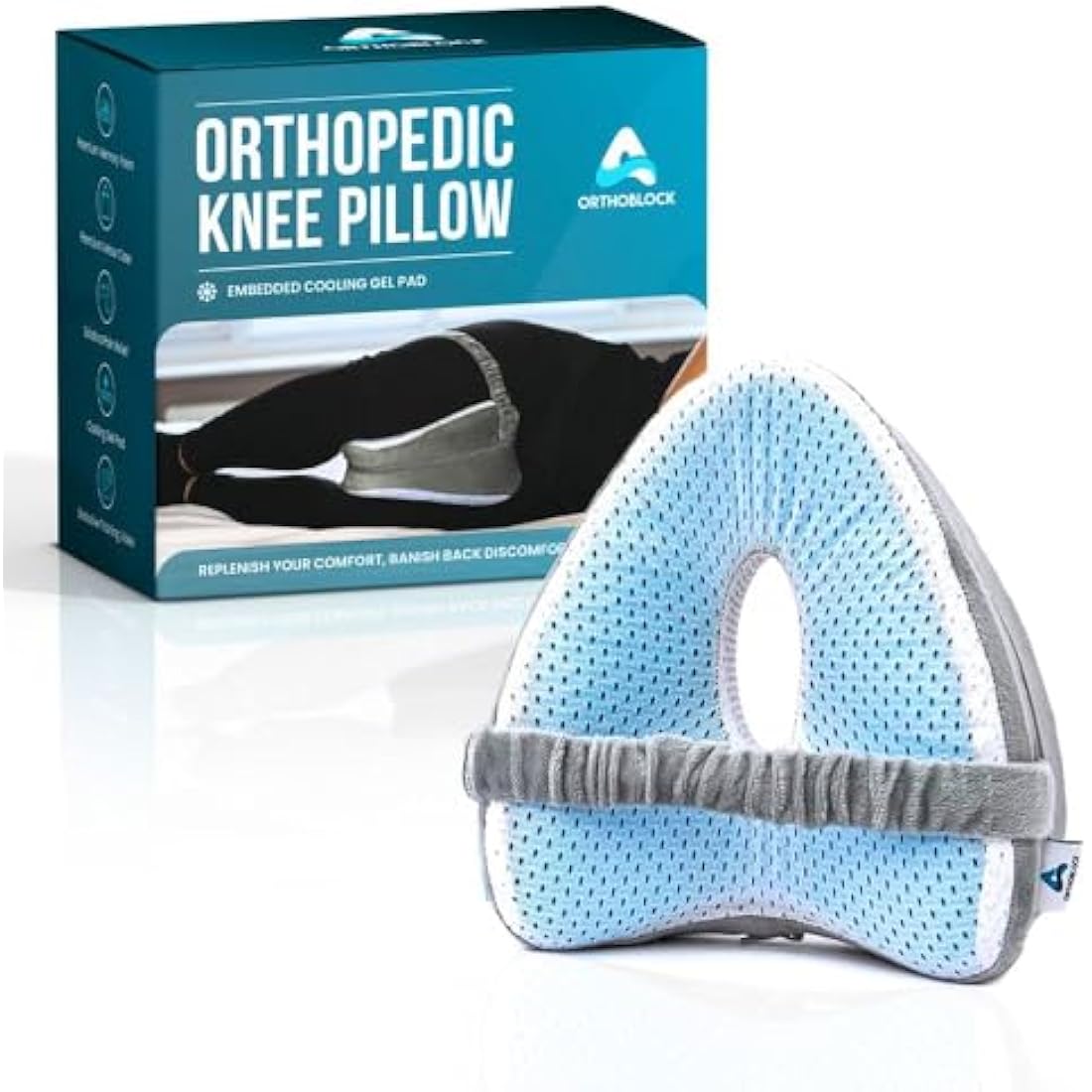 ORTHOBLOCK Knee Pillow with Training Video incl | Pain Relief for Lower Back, Hip, Knee, and Joint Discomfort, Sciatica, and Pregnancy | Side Sleepers | Premium Velour Memory Foam Leg Cushion