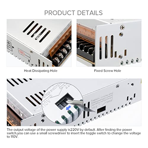 BTF-LIGHTING 24V 15A 360W Power Adapter Transformer Regulated Switch Power Supply AC110V-220V to DC24V 15A Converter LED Driver for LED Light Strip 3D