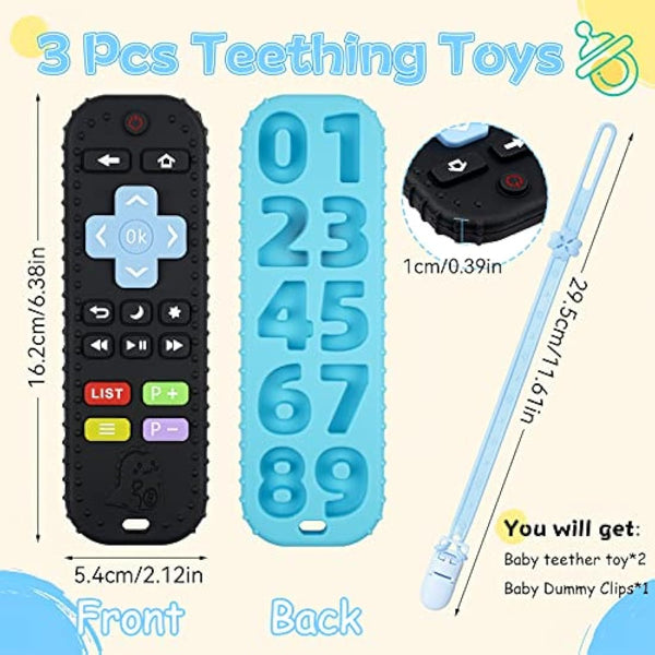 Teething Toys for Baby, 2 Pack Silicone Remote Teethers for Infant Toddlers 3-6-12 Months, Remote Control Baby Chew Toys mit Pacifier Clip, Sensory Toys Baby Gifts for Newborn Girl Boy