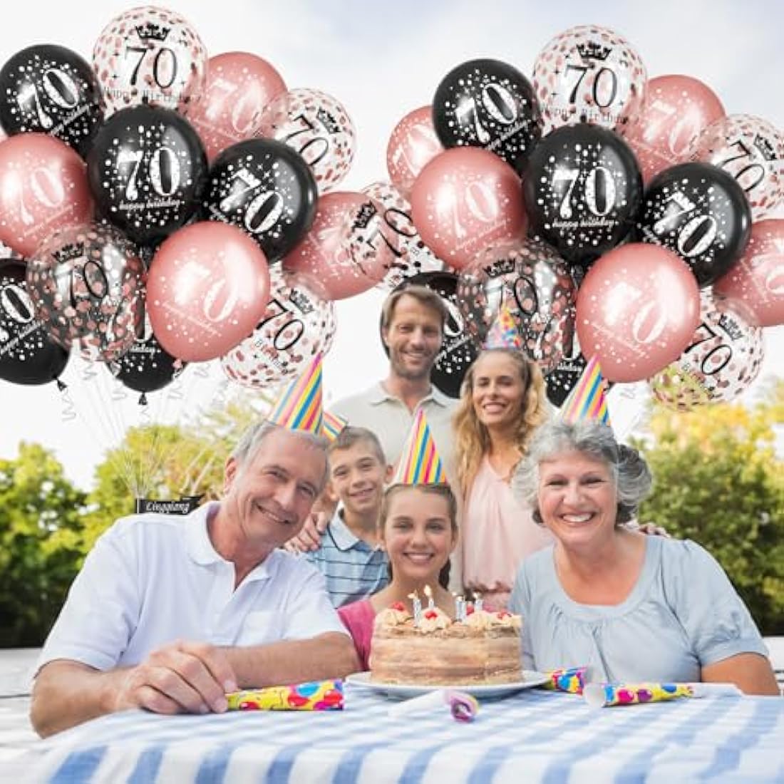 70th Birthday Decorations for Women, Black Rose Gold Happy 70th Birthday Latex Balloons Set, Pack of 15 70th Party Decor Balloons for Age 70 Years Old Birthday Party Decoration Celebration Supplies