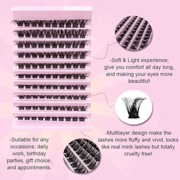 Lash Clusters, 100Pcs DIY Individual Eyelash Extenisons Natural Look D Curl Cluster eyelashes 8-16MM Reusable Individuals DIY at Home (#03)