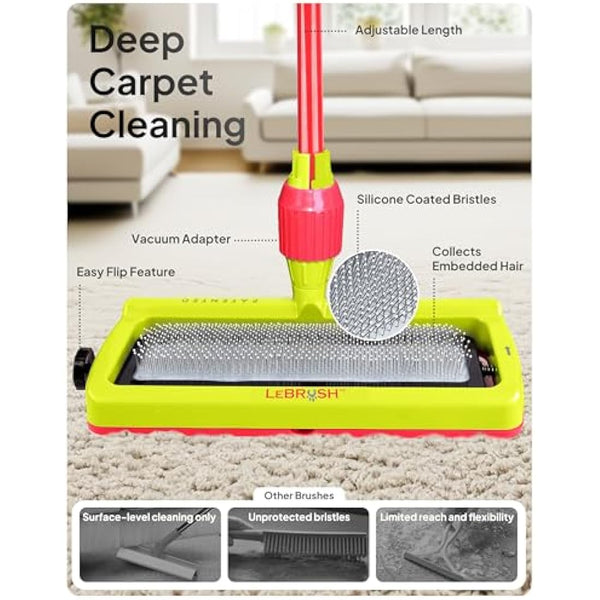 LeBRUSH 2.0 Pet Hair Broom for Carpet for Short & Long Cat, Dog Fur | Remover for Carpet & Couch, Pet Hair Rake, Dog Fur Remover