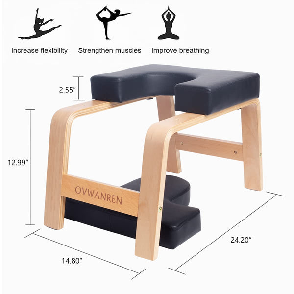 ovwanren Yoga Headstand Bench- Stand Yoga Chair for Family, Gym - Wood and PU Pads - Relieve Fatigue and Build Up Body (black)