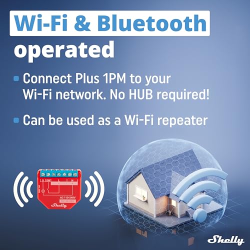 Shelly Plus 1PM | WLAN & Bluetooth Relay Switch With Power Metering | Smart Home Switch | Works With Alexa & Google Home | iOS & Android App | No Hub Required | DIY Lamp Control