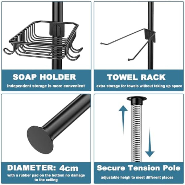 Mutool 7 Tier Adjustable Corner Shower Shelf, Telescopic Shower Caddy with Soap and Towel rack, No Drilling Bathroom Storage Organizer for Shampoo Accessories (Black)