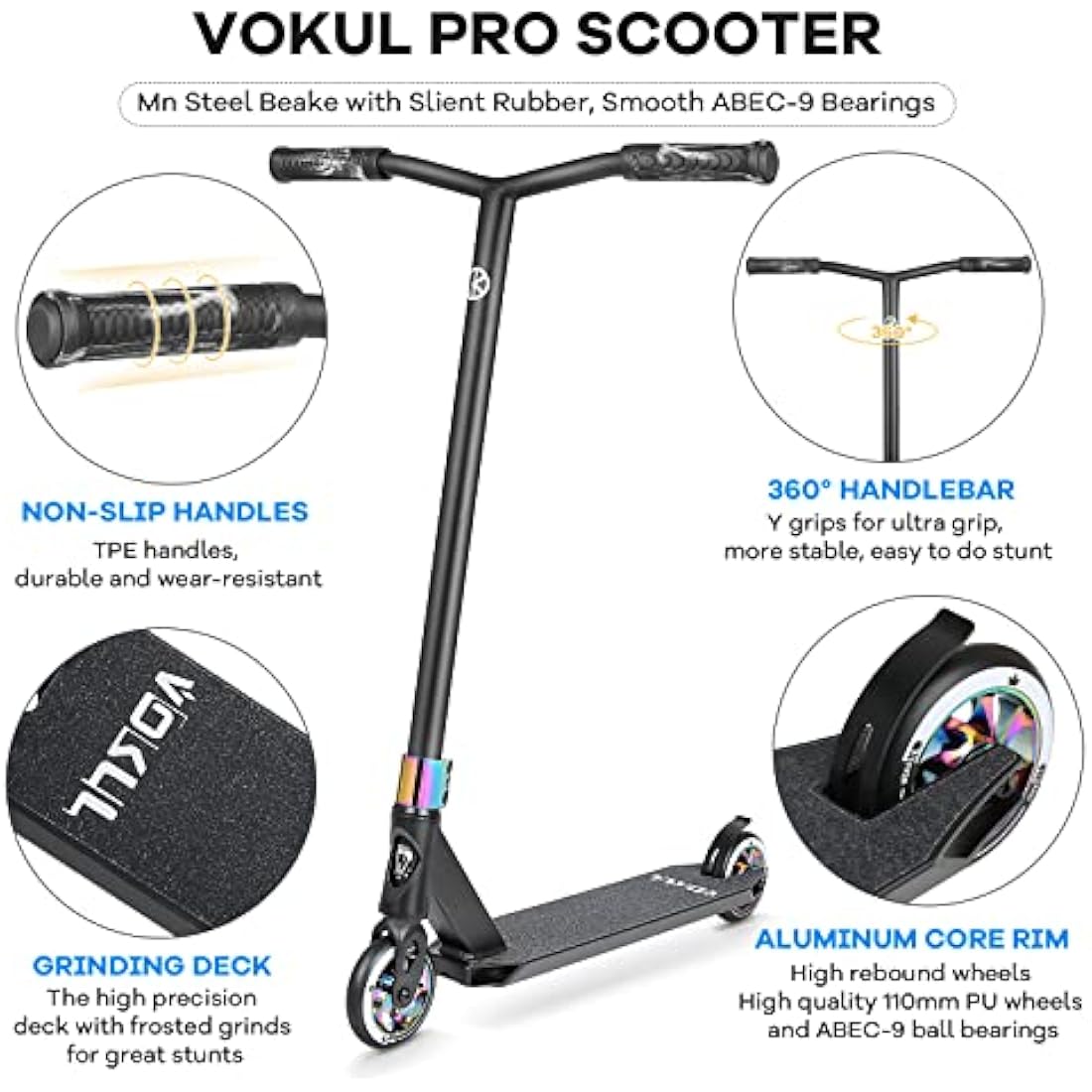 VOKUL BIZT K1 Pro Scooter - Stunt Scooters for Kids 7 Years and Up, Beginner to Intermediate Tricks Freestyle Scooters with 110MM Alloy Wheels
