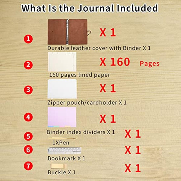 WONDERPOOL A6 Leather Diary Lined Paper Notebook & Pen - Refillable 6 Ring Binder Writing Spiral journal for Office Travel Work and Plan Agenda(a-Coffee, A6)