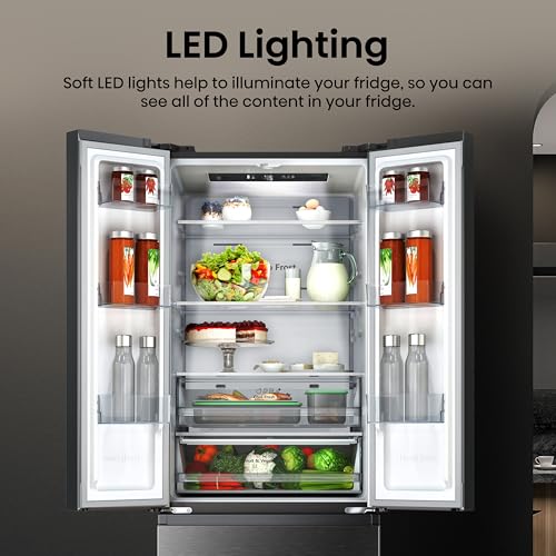 Hisense RF632N4WIE 70cm Freestanding French Door Fridge Freezer Metallic with Water Dispenser & Metal cooling 70 × 200 × 69.4 cm (W×H×D)