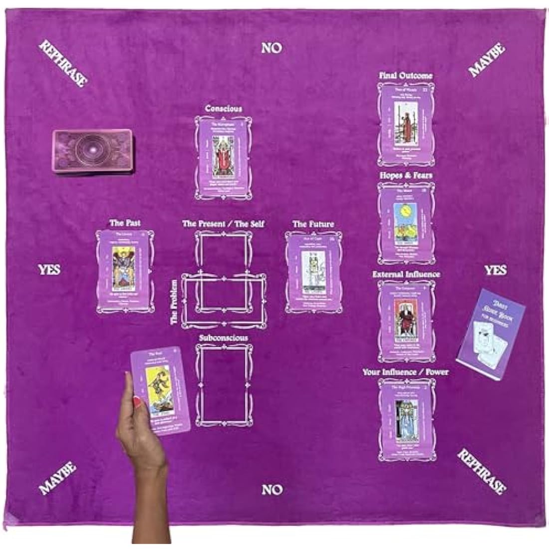 Nevkha Tarot Divination, Table Card Reading Cloth - Purple Velvet with Celtic Cross Pattern & Pendulum Mat - Large 27 x 27 Inches