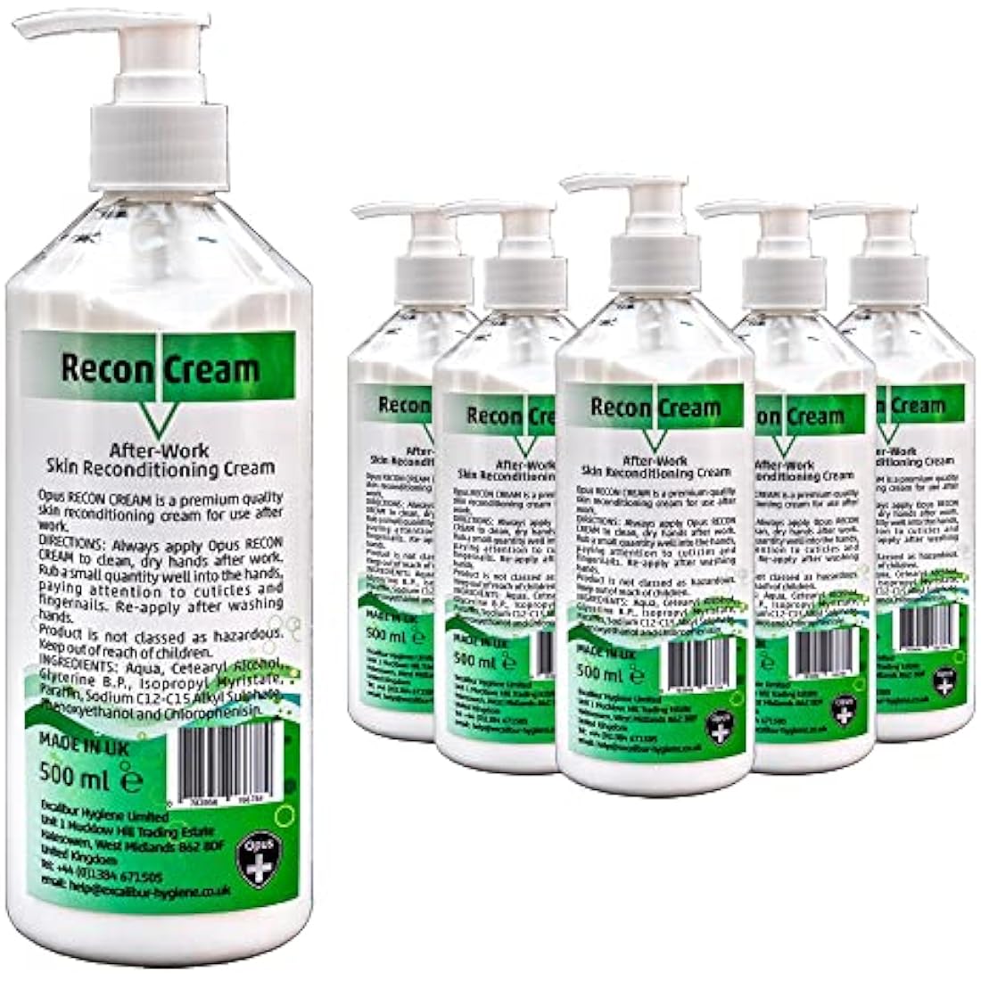 Opus Intensive Hand Moisturiser 500ml x 6 - Reconditioning Cream for Cracked and Dry Skin Resulting from Eczema, Psoriasis or Dermatitis - Handcream for Working Hands - Pleasantly Perfumed Hand Lotion