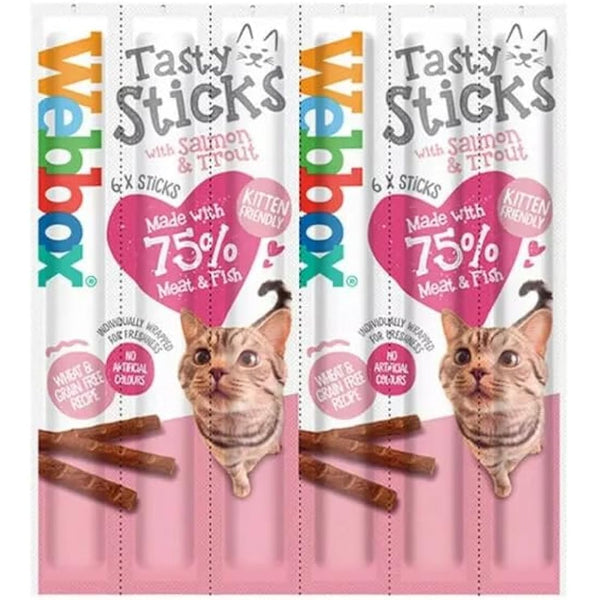 Webbox *NEW* 6 PACK MIXED CAT STICKS CAT KITTEN MEATY STICK TREAT COD DUCK BEEF CHICKEN TURKEY SALMON