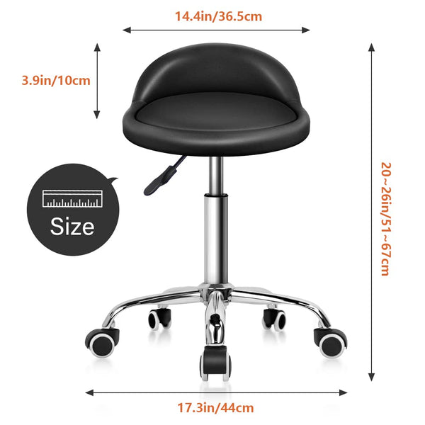 KKTONER PU Leather Round Rolling Stool with Back Rest Height Adjustable Swivel Drafting Work SPA Task Chair with Wheels (Black)