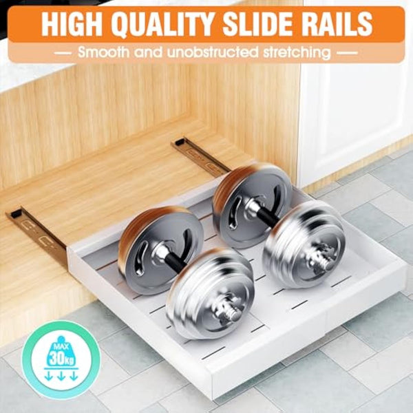 Ronlap Slide Out Drawer, Extendable Pull Out Cabinet Organizer Kitchen Cupboard, 43CM x 29-45 CM Extendable Sliding Drawer, No Drilling and Nailing, Kitchen Storage White