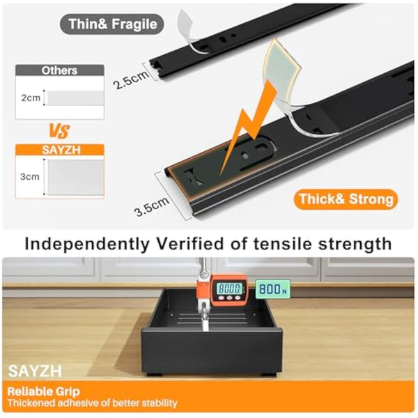 SAYZH Pull Out Cabinet Organiser, Heavy Duty Slide Out Drawer Storage Shelves for Kitchen Cupboard, Extendable Sliding Drawer(43 CM Depth x 25 CM Width x 9CM Height), No Need Drill(Black)