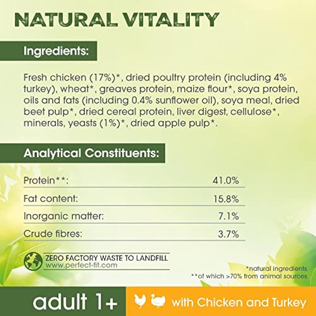Perfect Fit Natural Vitality Dry Cat Food Adult 1+ - Complete Dry Food for Adult Cats from 1 Year Old, Rich in Chicken and Turkey – 2, 4 kg (Pack of 3)