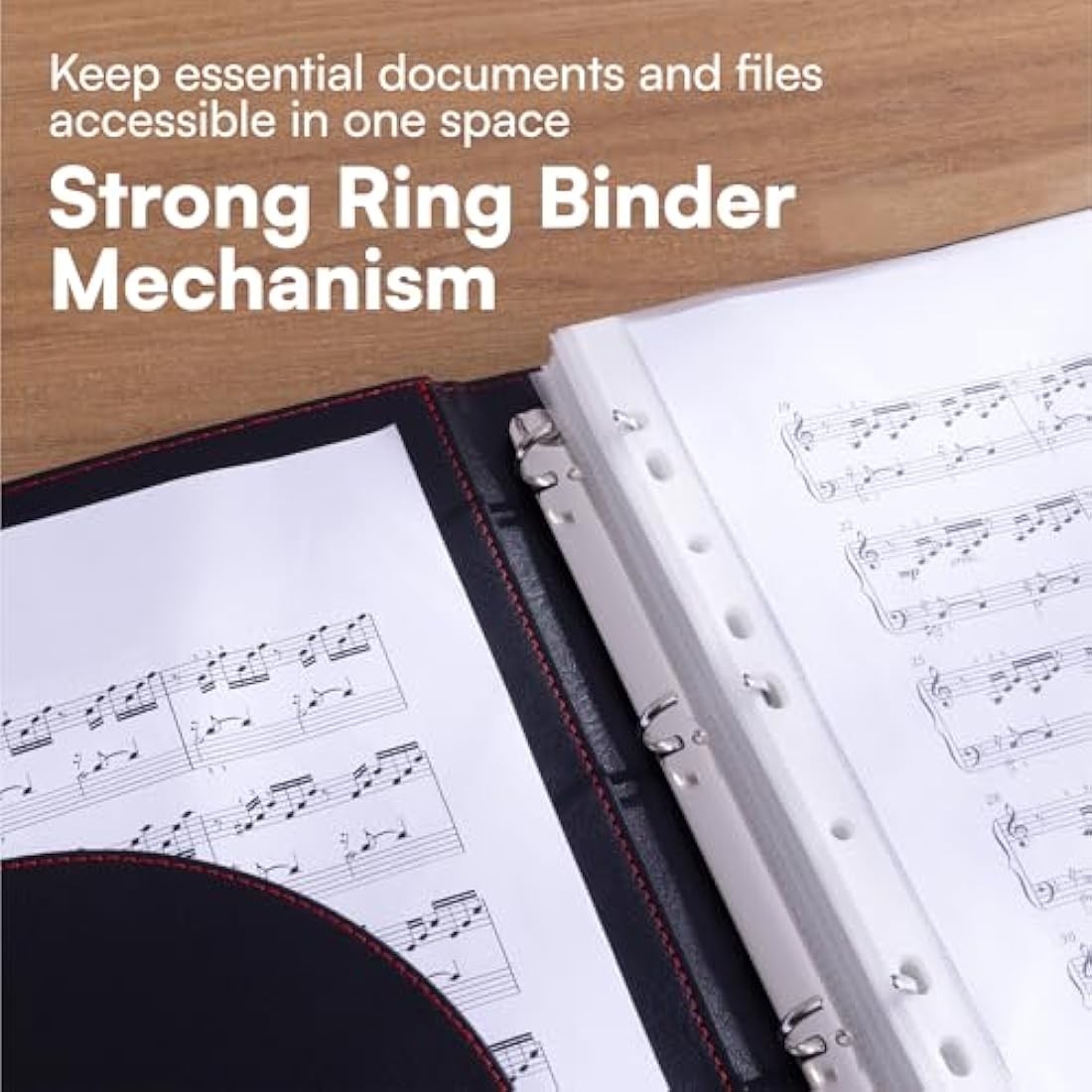 H&S A4 Portfolio Folder with Ring Binder Mechanism - with 40 Plastic A4 Document Pockets - Black Faux Leather Conference Folder