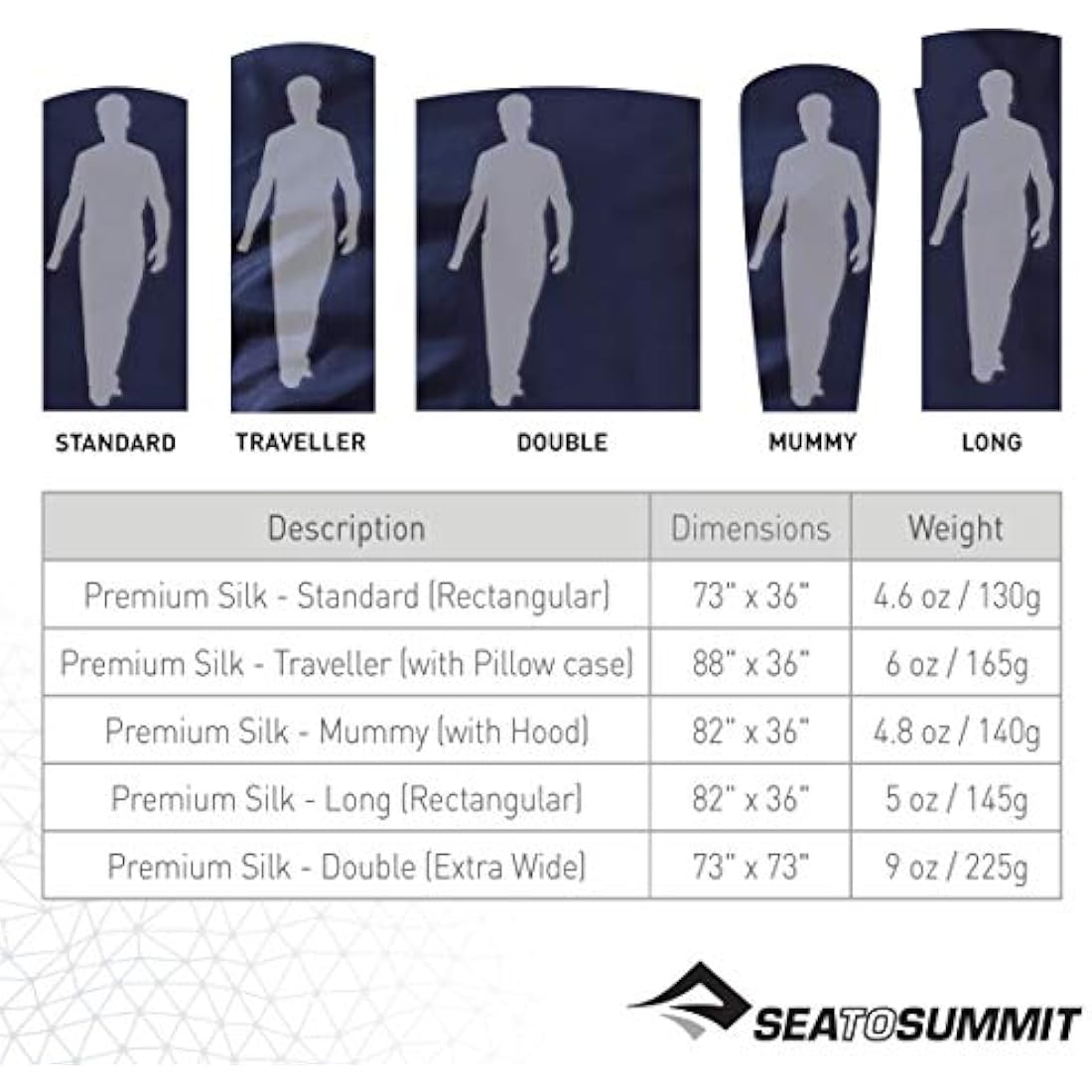 Sea to Summit - Sleeping bag with elastic silk lining, mummy type, equipped with hood