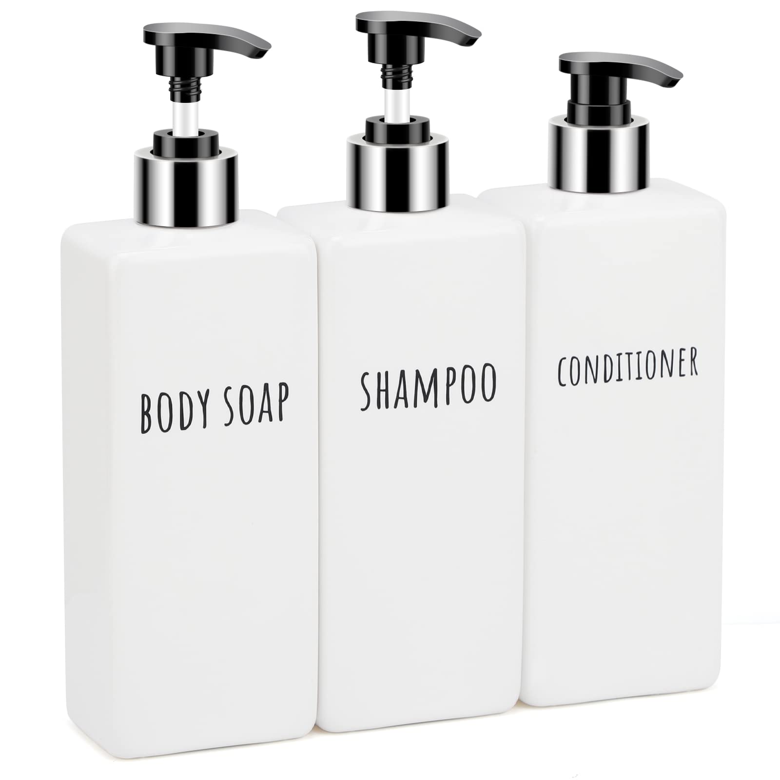 Segbeauty Square Soap Dispenser Refillable?3pcs 16.9oz Plastic Pump Bottles?500ml Empty Reusable Modern Bathroom Kitchen Liquid Container Set Shampoo