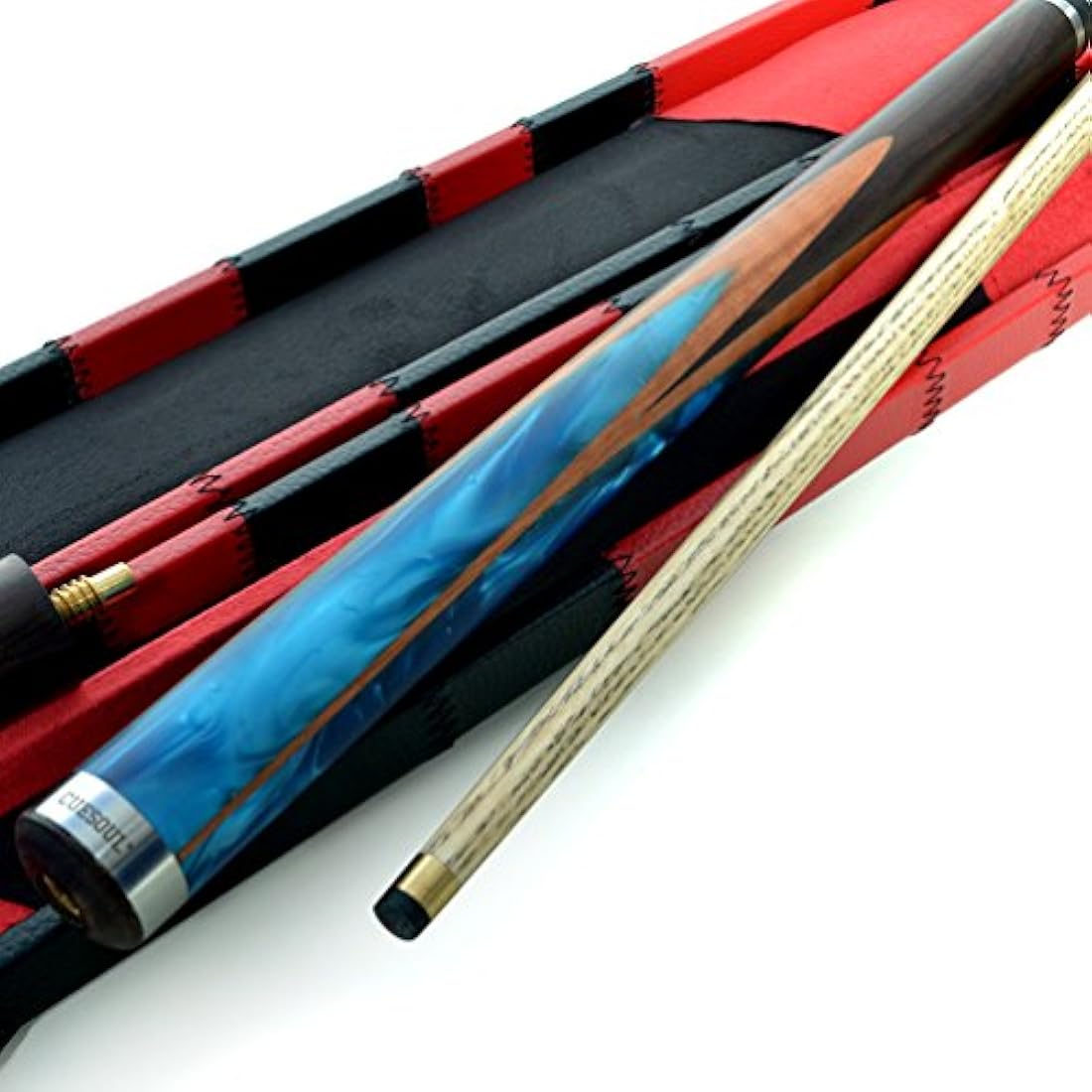 CUESOUL 57" Hand-Spliced 3/4 Jointed Snooker Cue with 2 Extensions Packed in Leatherette Cue Case