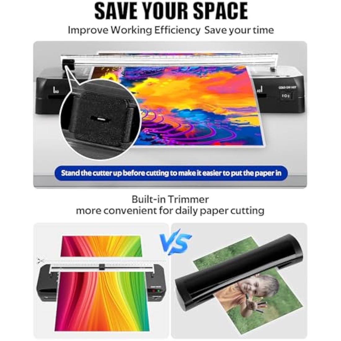Laminator A3 Laminating Machine with Built-in Trimmer, 70s Quick Warm-up, Cold and Thermal Laminator with 30 Laminating Sheets, Portable Laminating Machine for Home School Office