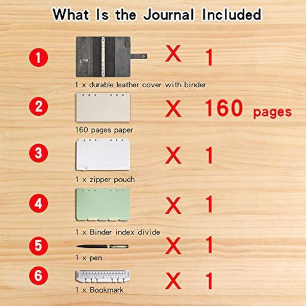 WONDERPOOL Leather Diary Refillable Notebook Spiral Journal Binder Portfolio - Dot Grid Paper & Inner Pockets Organizer for Man and Woman (Coffee, A6)