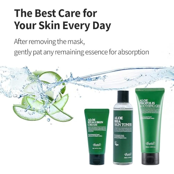 BENTON Aloe Soothing Mask Pack 23g 10 Pack - Aloe & Green Tea Leaf Water Contained Hydrating and Cooling Facial Mask Sheet, Fresh Moisturizing and Cooling Effect