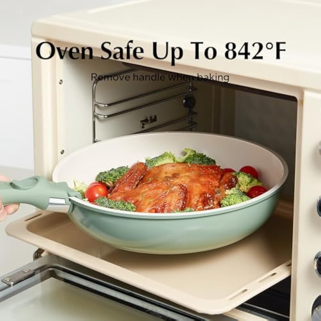 Redchef 16pcs Ceramic Pots and Pans Set Non Stick, Nonstick Cookware Set with Detachable Handle, PFAS PFOA & PTFE Free, RV Ceramic Cookware Set for Camping, Oven Safe (Green)