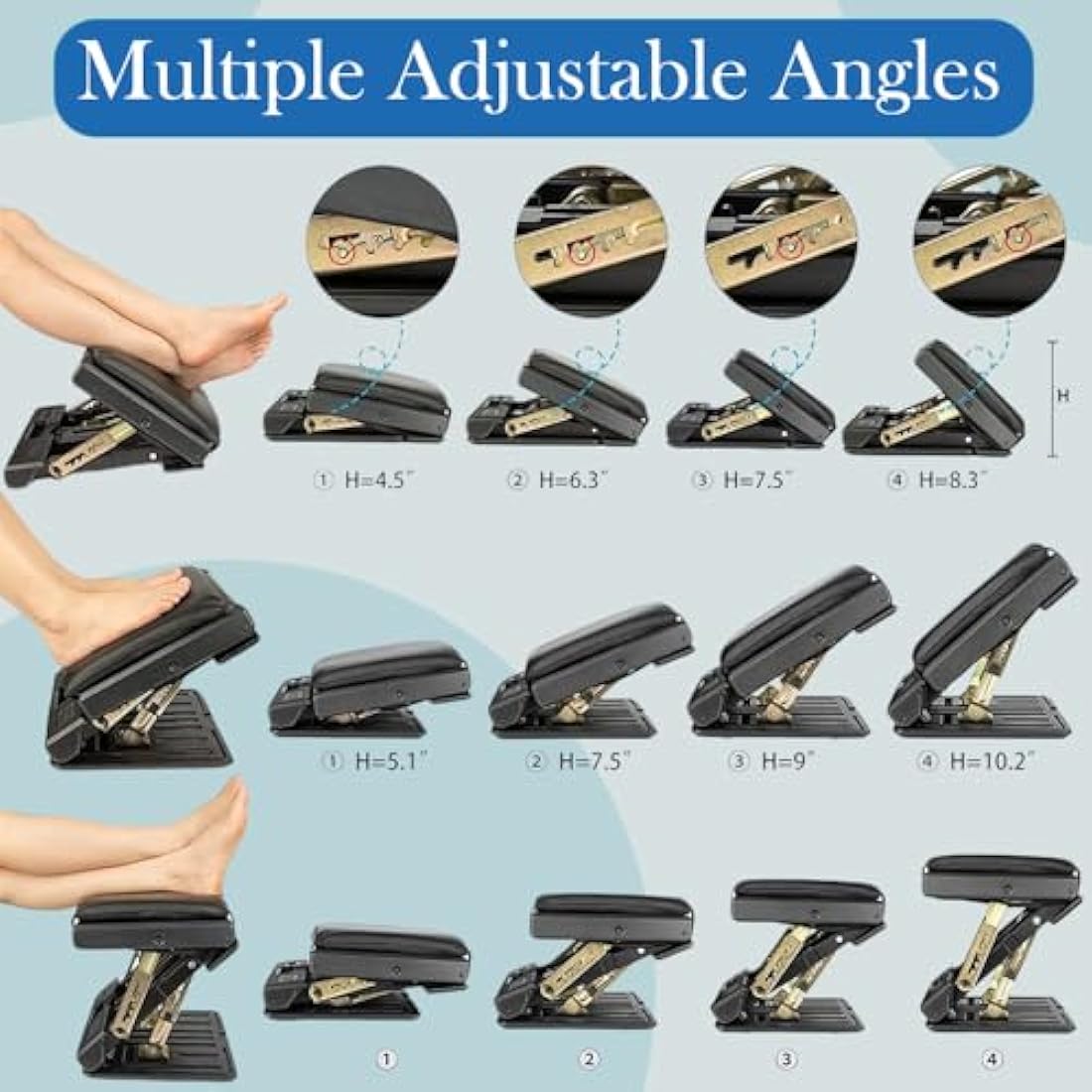 PAKSLAND Adjustable Footrest Under Desk - Multifunctional Foot Rest with Massage Function - Smooth Spongy Pad Office Foot Rest