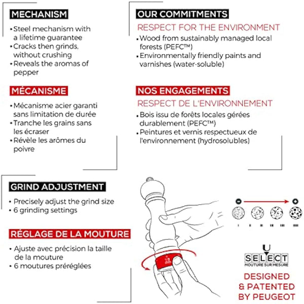 Peugeot Saveurs d'Epices Paris U'Select Pepper Mill, Wood, Chocolate, 7.60 x 7.60 x 40.00 cm