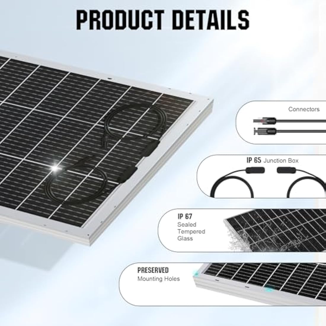 ECO-WORTHY Bifacial 195 Watt 12 Volt Solar Panel 12BB Monocrystalline Double-Sided Power Generation High Efficiency PV Solar Panel for Motorhome, RV, Campervan, Caravan, Boat, Home Off Grid