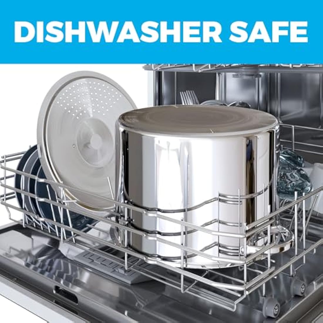 Stainless Steel Pasta Pot with Locking Strainer Lid - 5.5 Quart Large Capacity Cooking Pot | Twist & Lock for Easy Drain & No Colander Or Strainer Basket Insert Needed | Dishwasher Safe