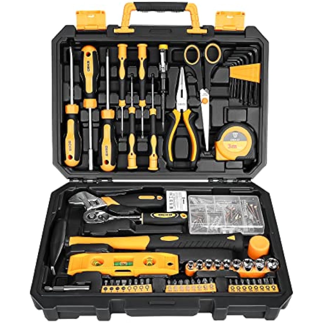 DEKOPRO 138 Piece Home Tool Kit, Universal Repair Tool Set with Plastic Tool Box Storage Case