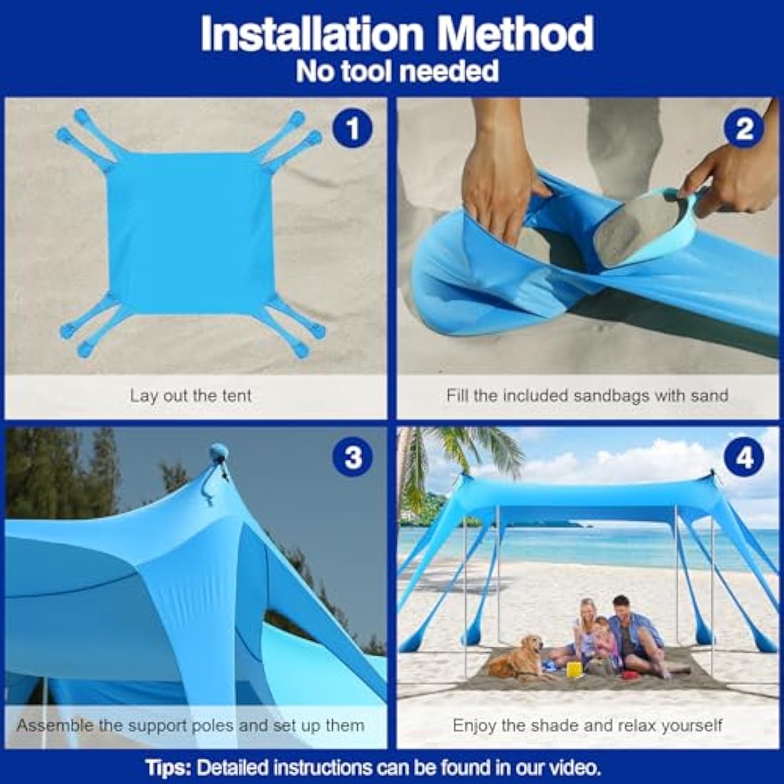 Rhino Valley Beach Tent, 6-8 Person with UV 50+ Sun Protection, Portable Beach Shade Shelter, Large Family Canopy Outdoor Tent for Camping, Fishing, Picnic, Garden