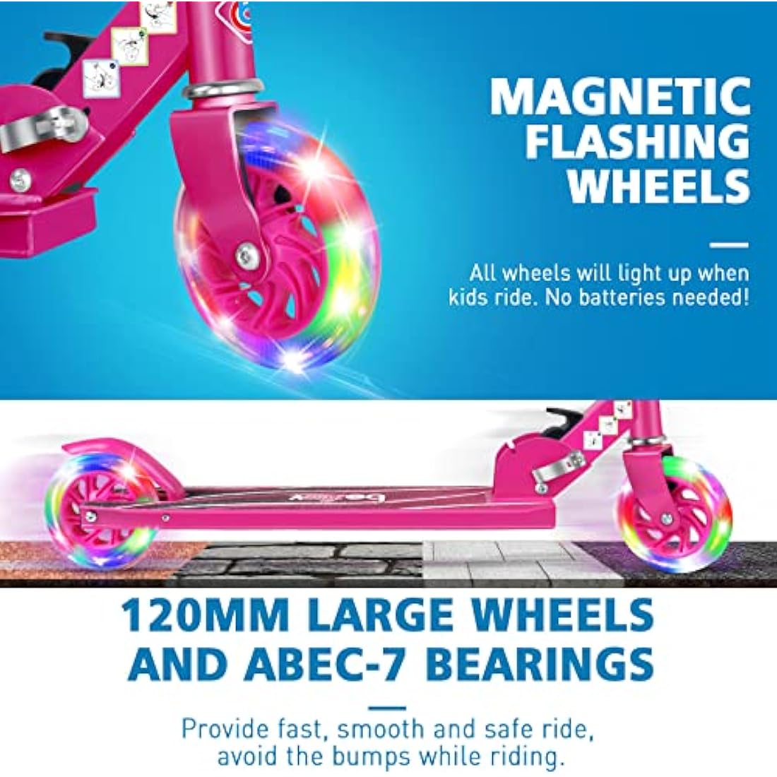 BELEEV V1 Scooter for Kids, 2 Wheels Folding Kick Scooter for Children Girl and Boys, 3 Adjustable Height, Flashing Light up Wheels, Lightweight Scooter with Sturdy Frame, Kickstand, Age 3-12